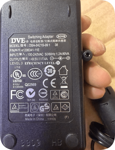 *Brand NEW* 9.5V 4A 38W Replacement DVE DSA-0421S-09138 Power Adapter + 5.5×2.5mm DC Charger Cord